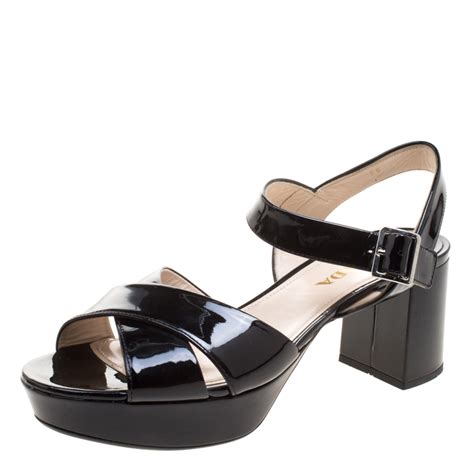 prada criss cross sandals|Prada cross strap block heels.